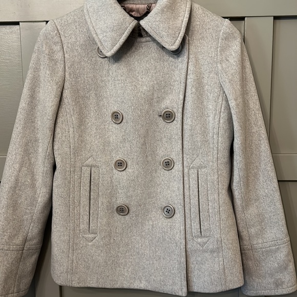 J. Crew Perennial Double Breasted Pea Coat 100% Wool By Nello Gori Sz 8 Oatmeal - Picture 8 of 13